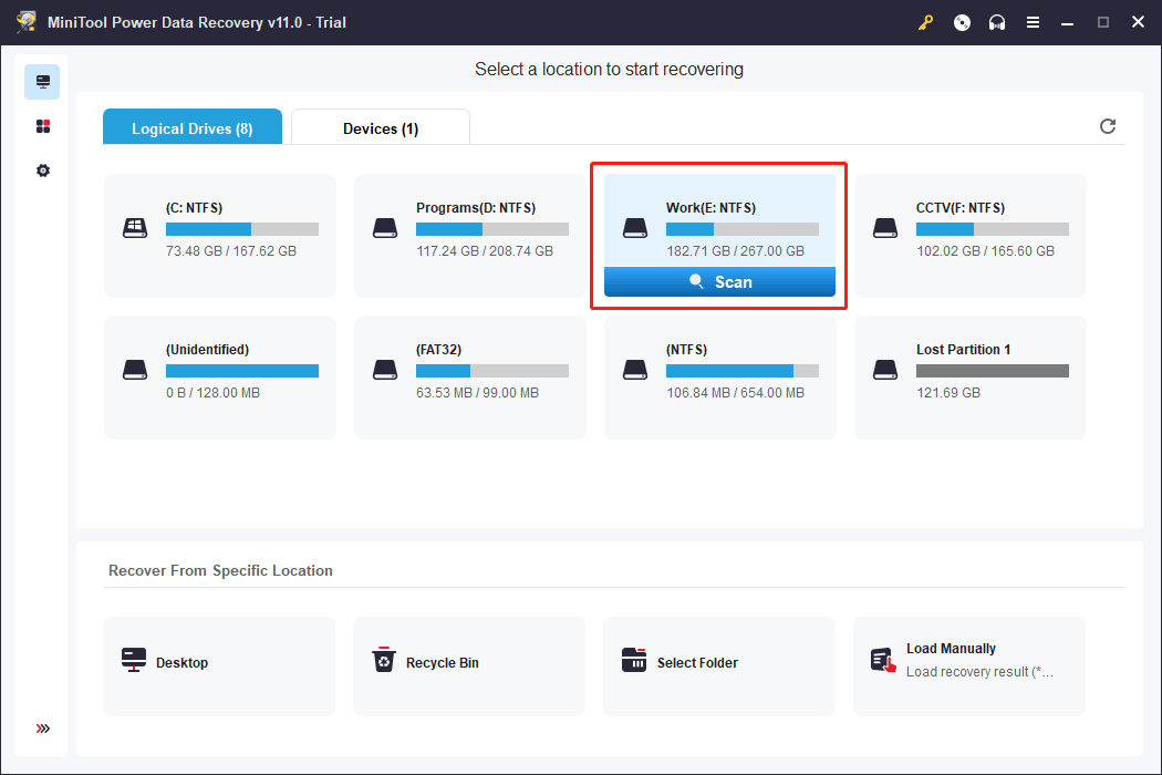 sélectionnez le lecteur cible à analyser