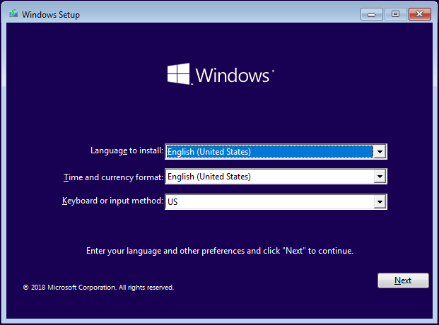 Support d'installation de Windows 10