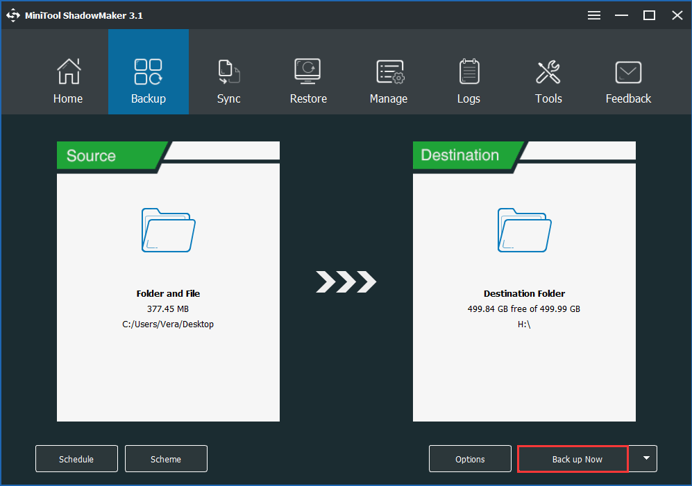 Arquivos de backup do MiniTool ShadowMaker