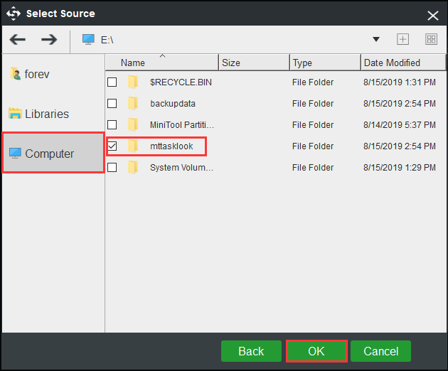 escolha os arquivos dos quais deseja fazer backup