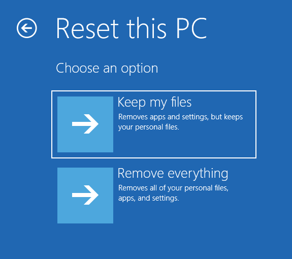 reset this PC keep files