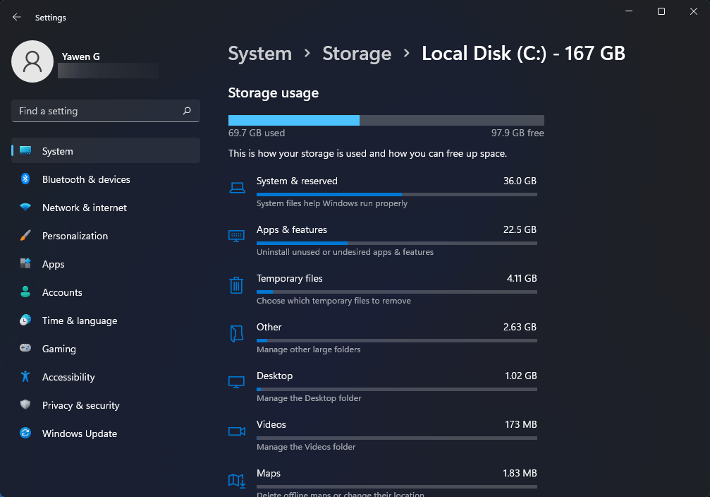 uso del disco después de actualizar a Windows 11