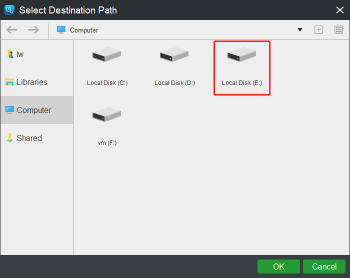 choose the backup destination