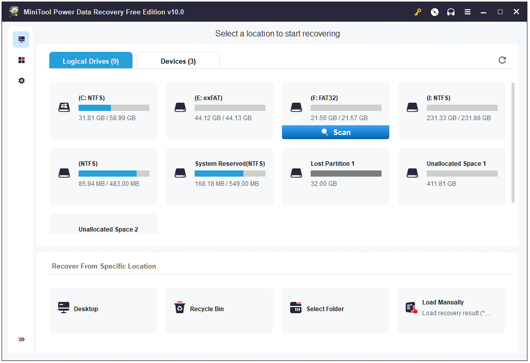 select the device to recover data