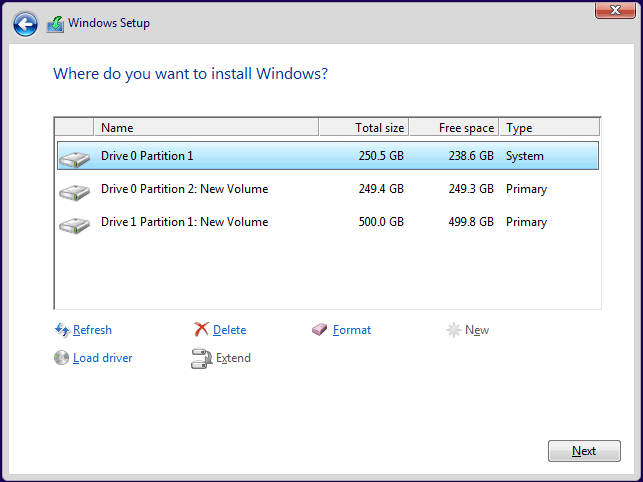 Configuração do Windows onde instalar o Windows