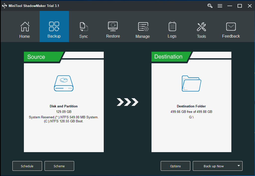 Backup do sistema MiniTool ShadowMaker