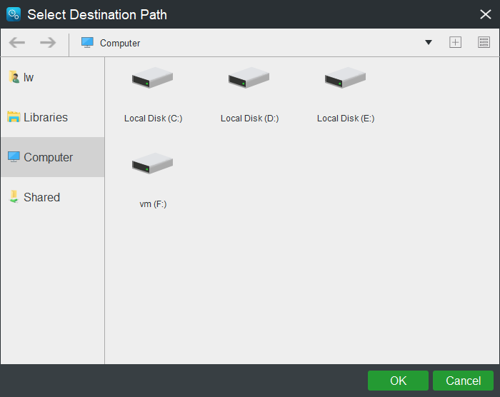 choose the backup destination