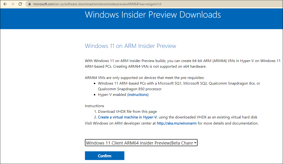 Windows 11 en la descarga de ARM Insider Preview Build