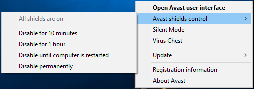 close Avast completely