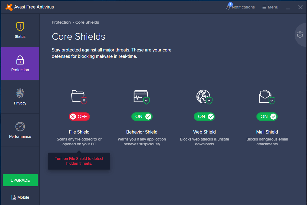disable individual Avast shields