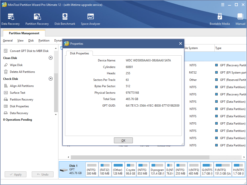 all information of the target disk is shown