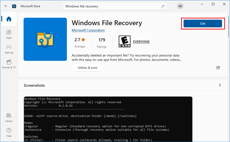 get Windows File Recovery