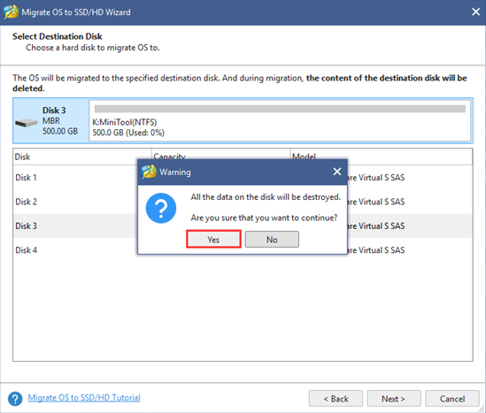 select SSD to migrate OS in MiniTool