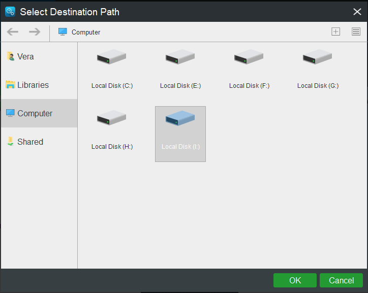 choose USB drive as the destination path