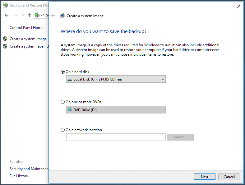 back up system to an external hard drive