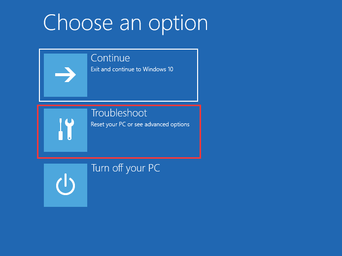 dépanner dans WinRE Windows 10