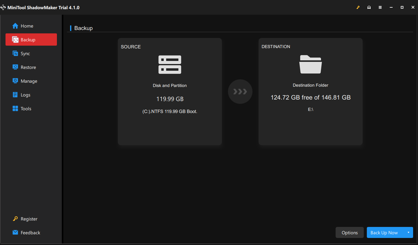 choose backup source and destination