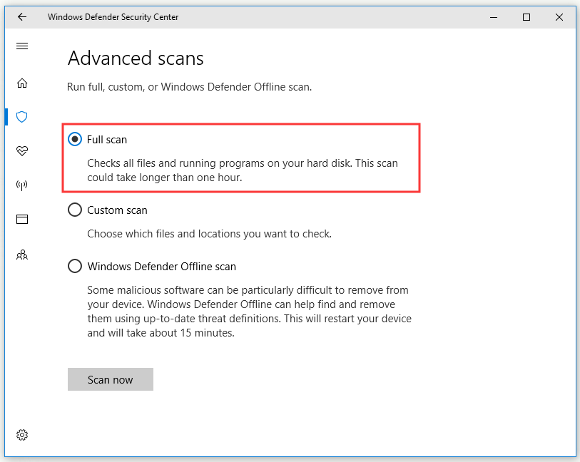 perform Full scan with Windows Defender