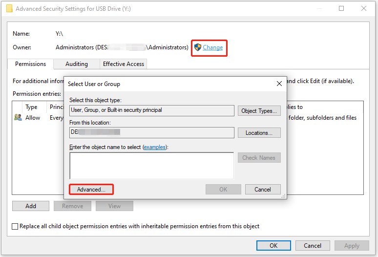 Advanced Security Settings for USB