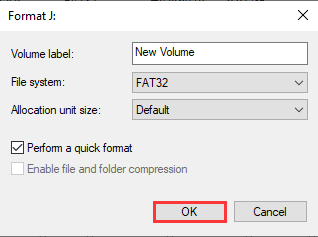  altere exFAT para FAT32 e clique em OK