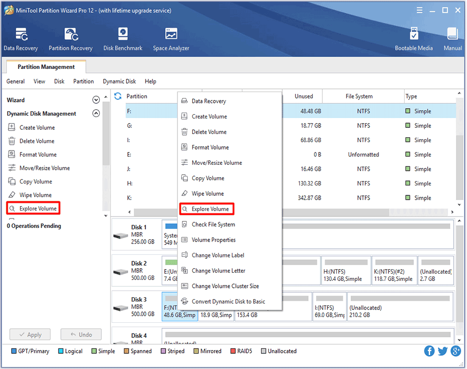 how to select Explore Volume