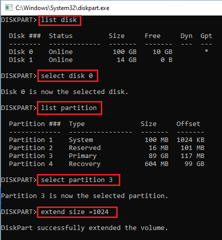 extend partition using DiskPart