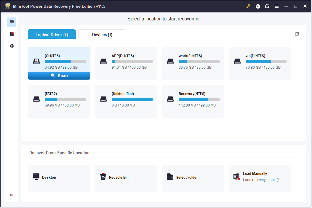 the home page of MiniTool Power Data Recovery