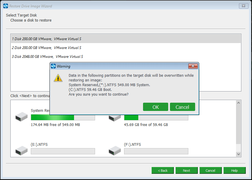 choose a disk to restore 