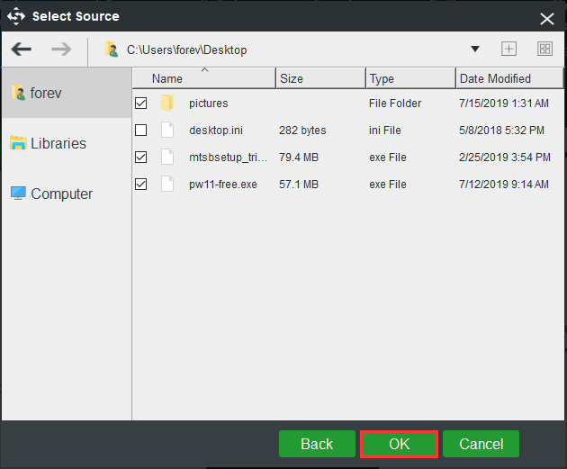 select backup source 