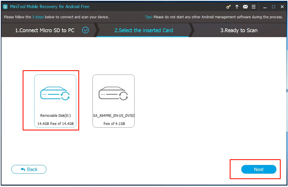 select the SD card to continue