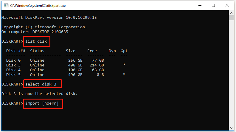 import foreign disks using Diskpart