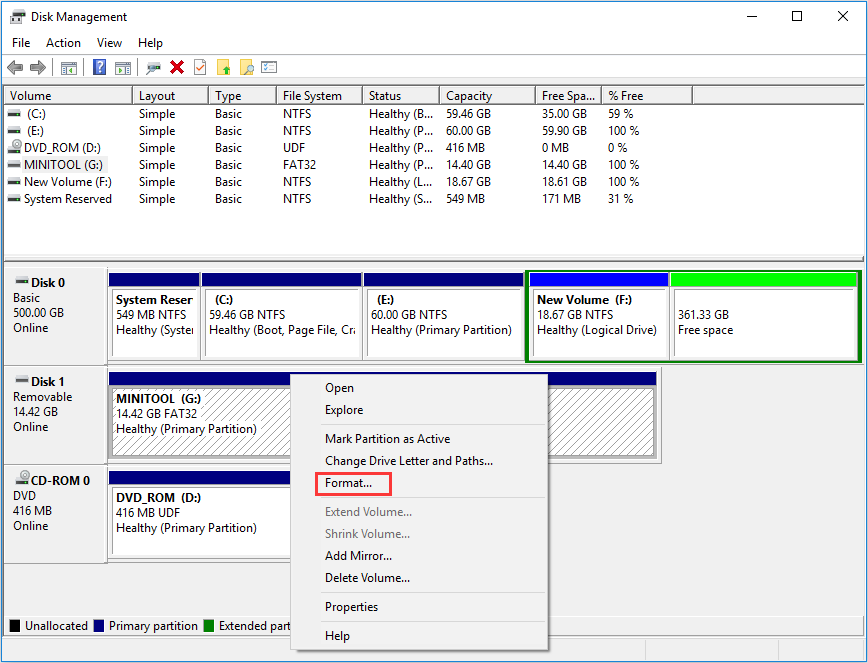 seleccione la unidad flash USB y haga clic en Formatear