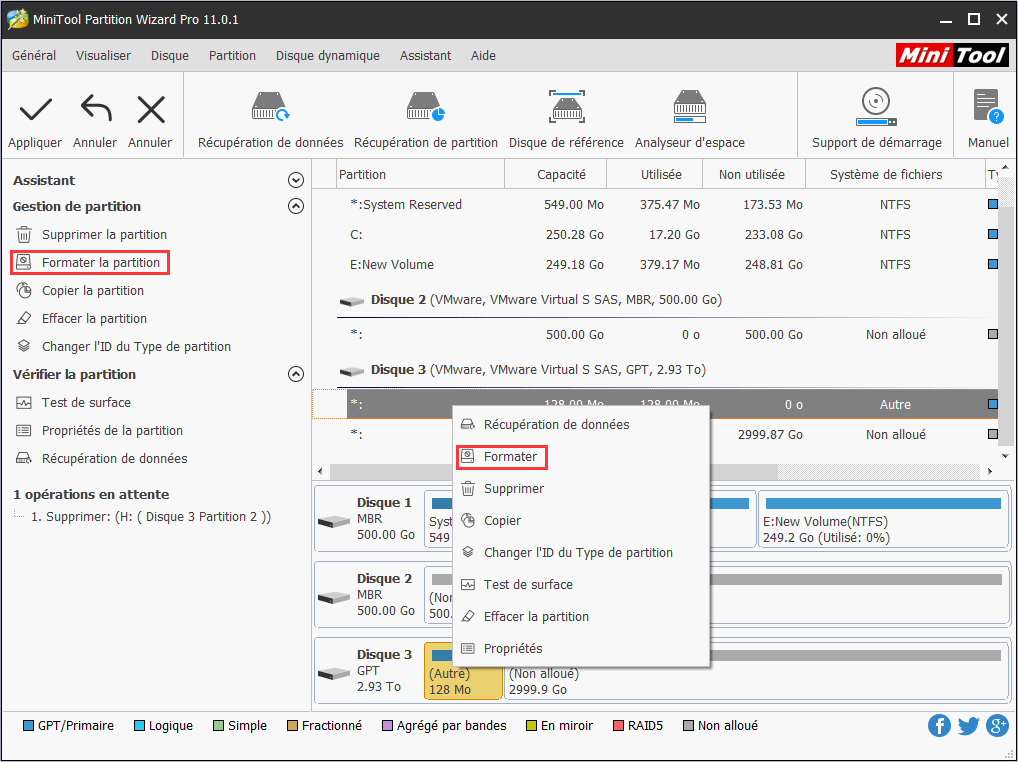 sélectionner le format de partition