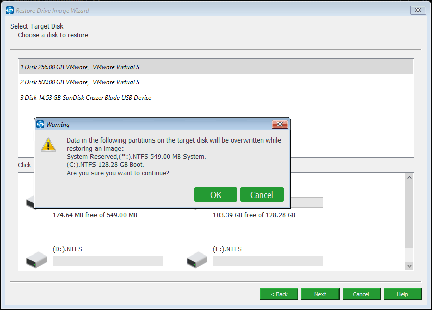 choose a target disk to restore