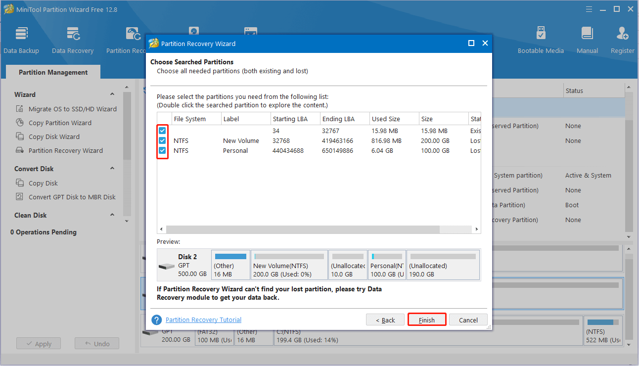 choose all required partitions