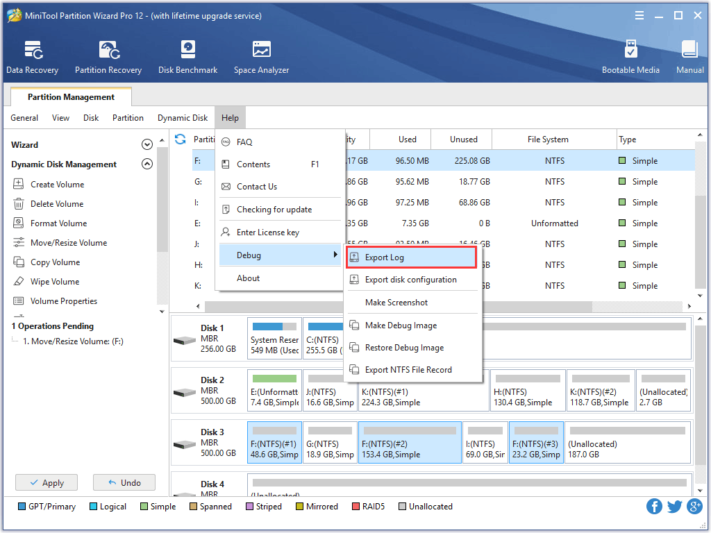 choose Export Log