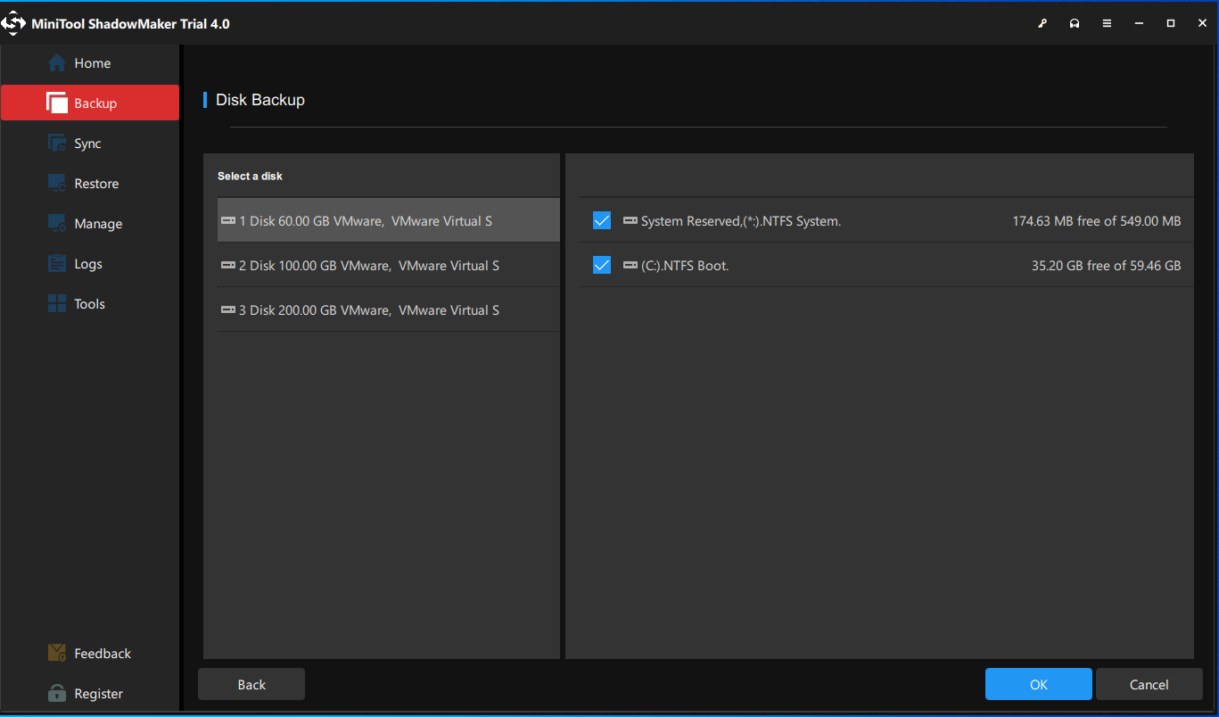 choose the disk you want to backup