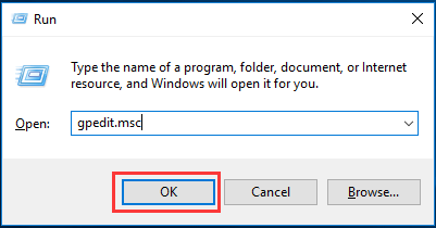 type gpedit.msc in the box and click OK to continue