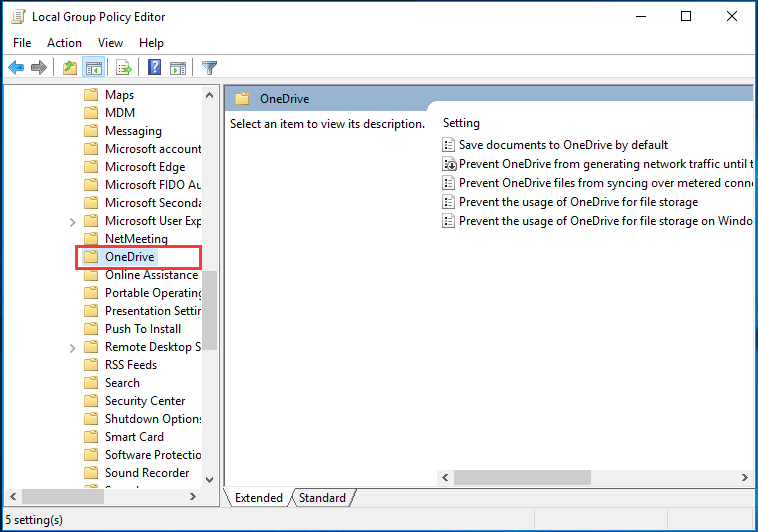 choose OneDrive folder