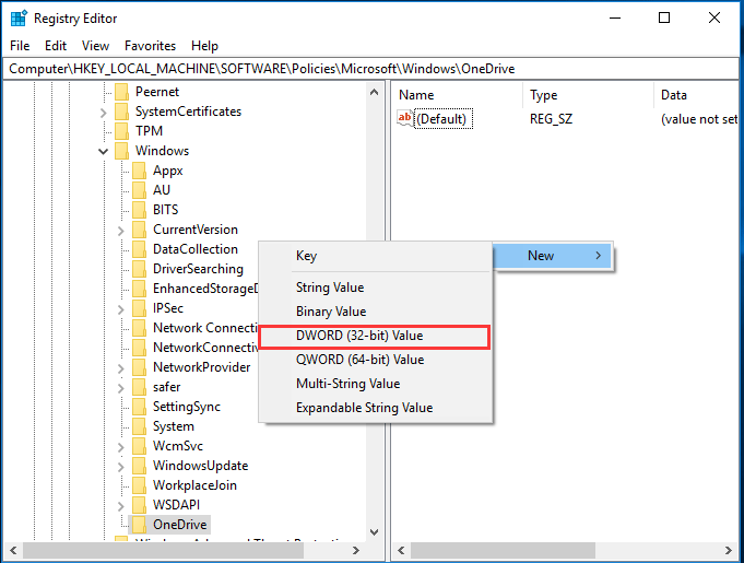 choose DWORD(32-bit) Value to continue