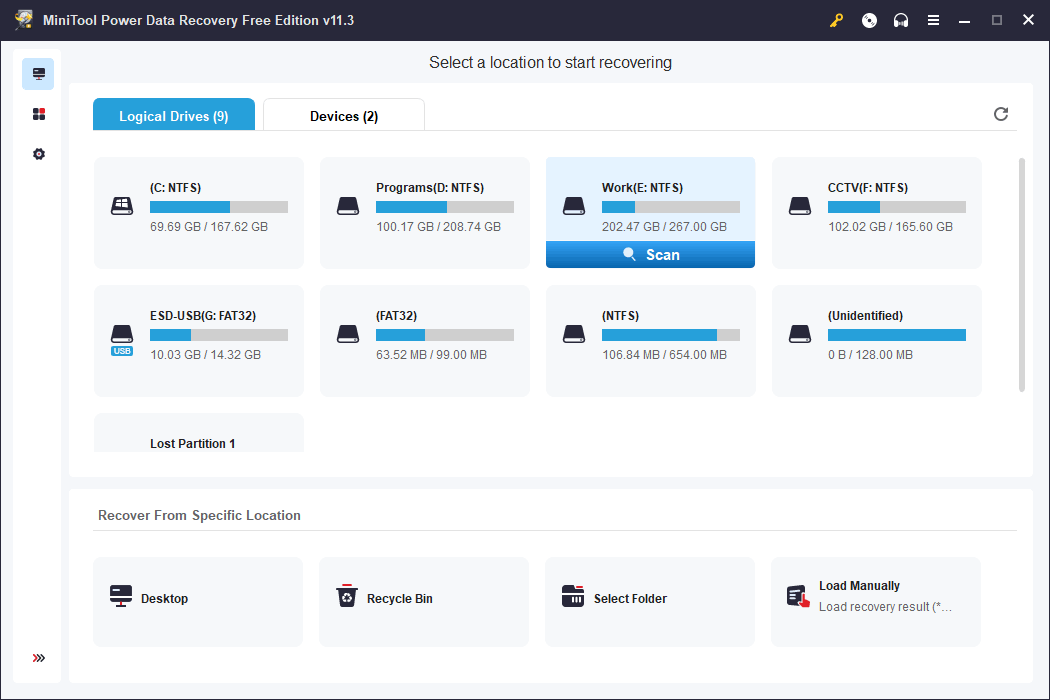 scan your selected drive