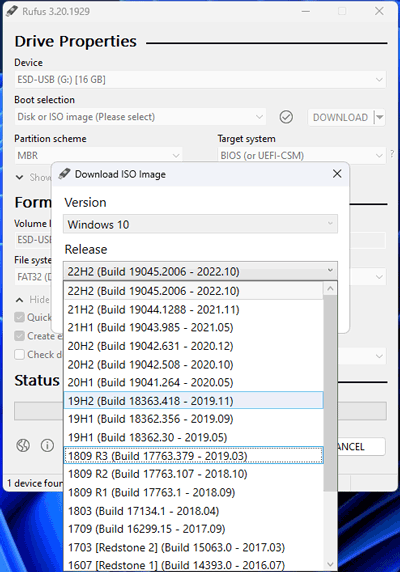 select your needed Windows 10 build