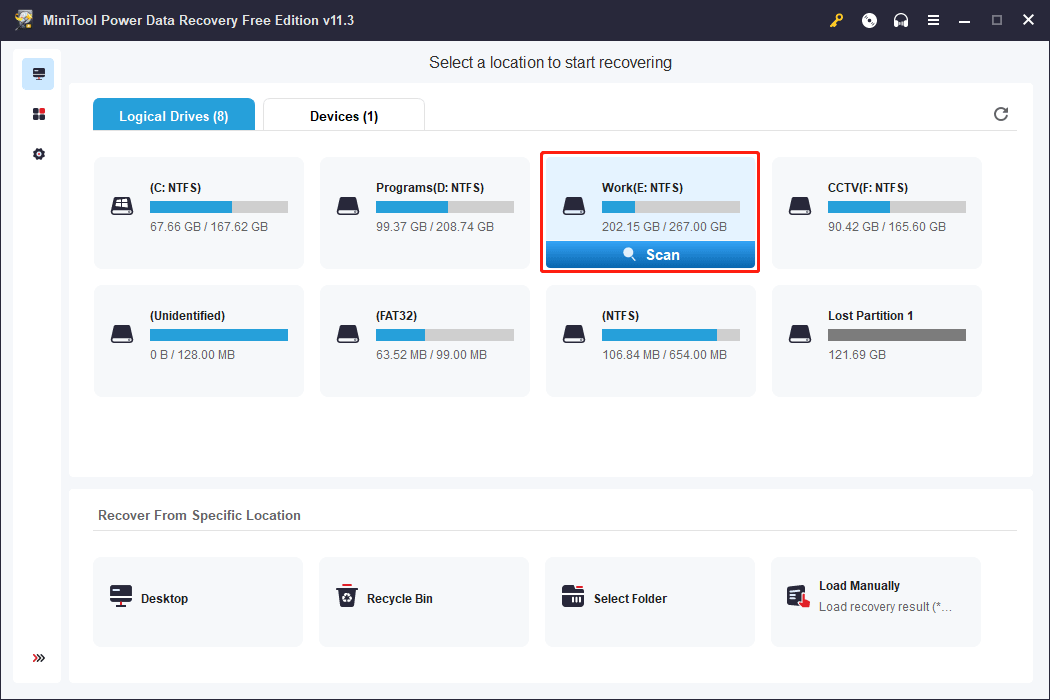 select the target drive to scan