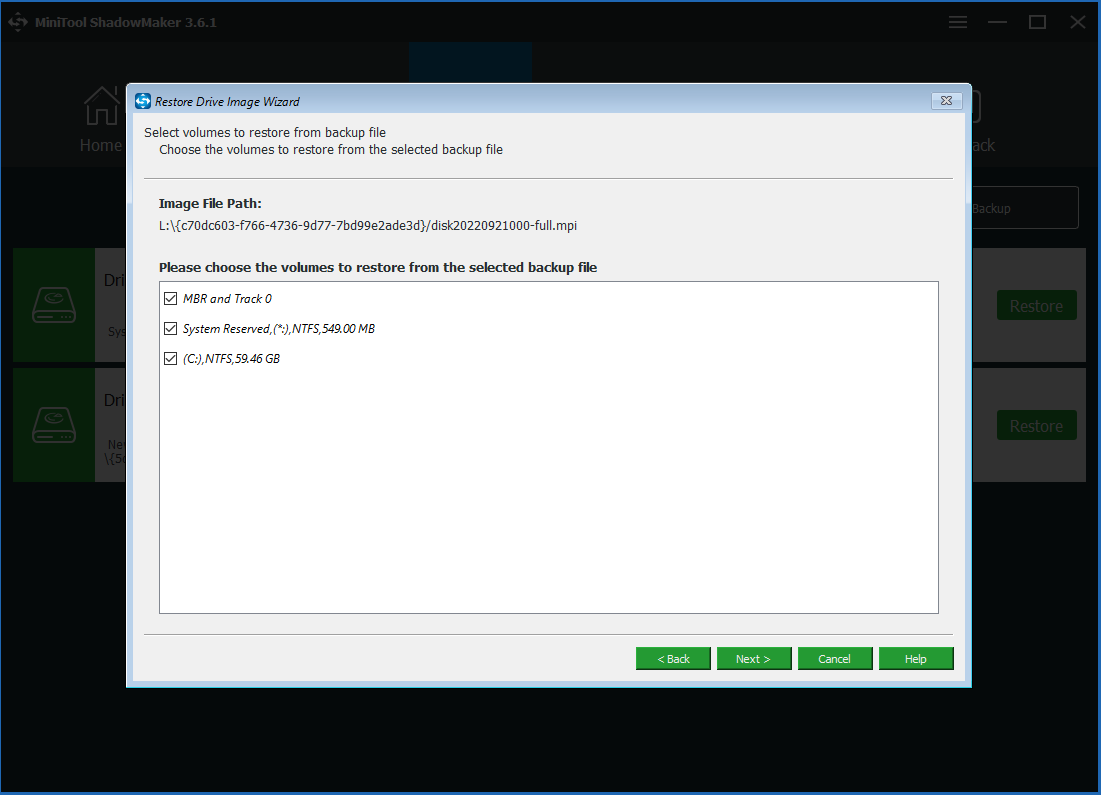 check all partitions you need to restore