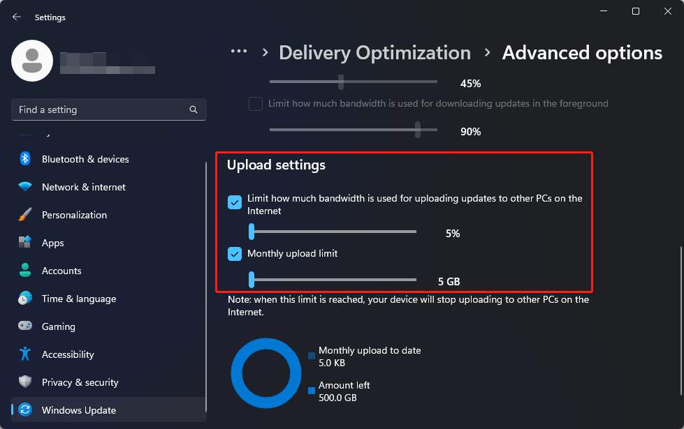change upload settings on Windows 11
