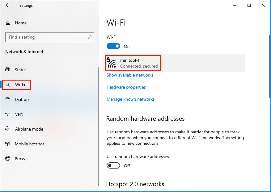 click the active Wi-Fi connection