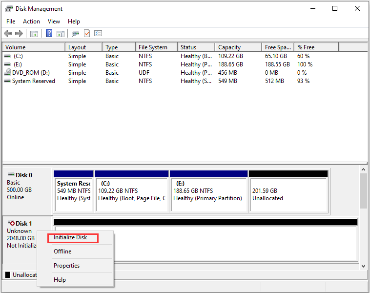 choose Initialize Disk option