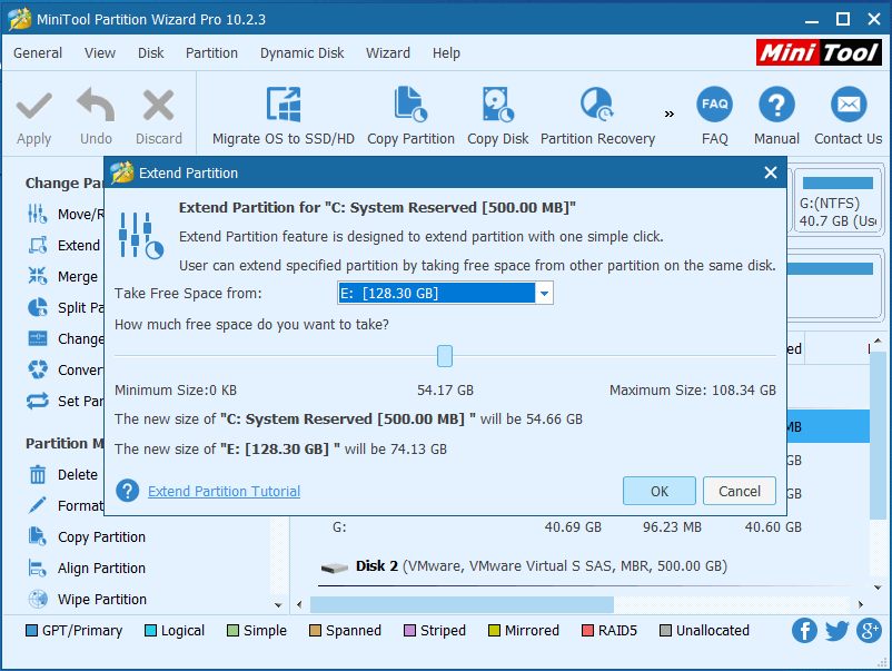 prendre de l'espace libre à partir d'une autre partition