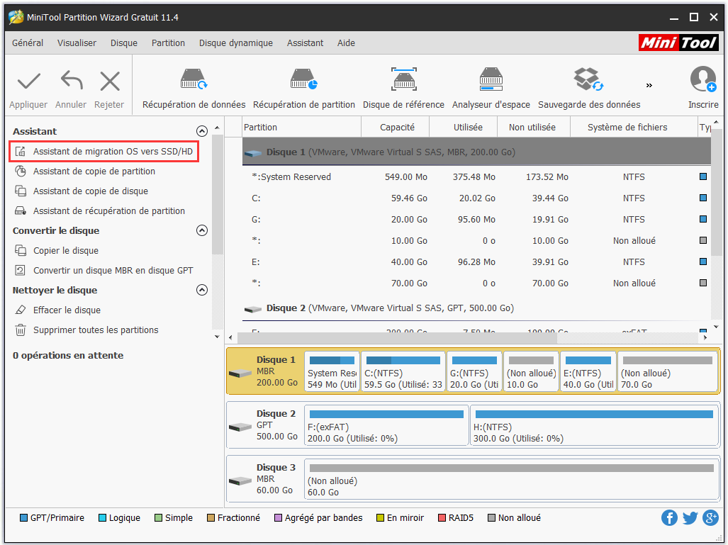 sélectionnez « Migrer OS vers SSD/HD »