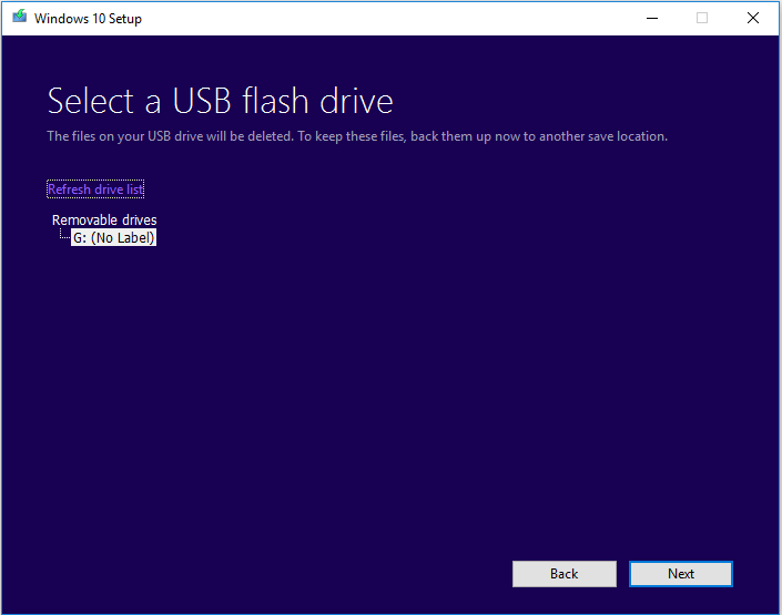 sélectionnez un lecteur flash USB